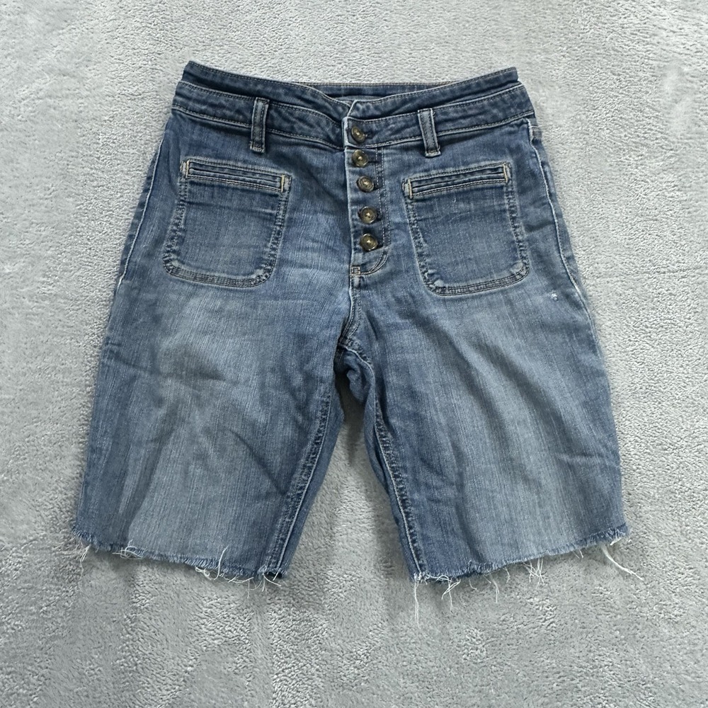 Pilcro and The Letterpress Jean Denim Shorts Women 27 High Rise Cut Off Blue
